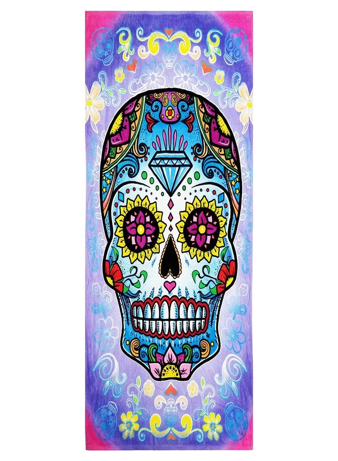 Rockin Towel Sugar Skull Beach Towels 30" x 60" Soft Cotton Velour Beautiful Novelty Fun Towels for Men & Women, Skull Beach Towel (1) - Image 1