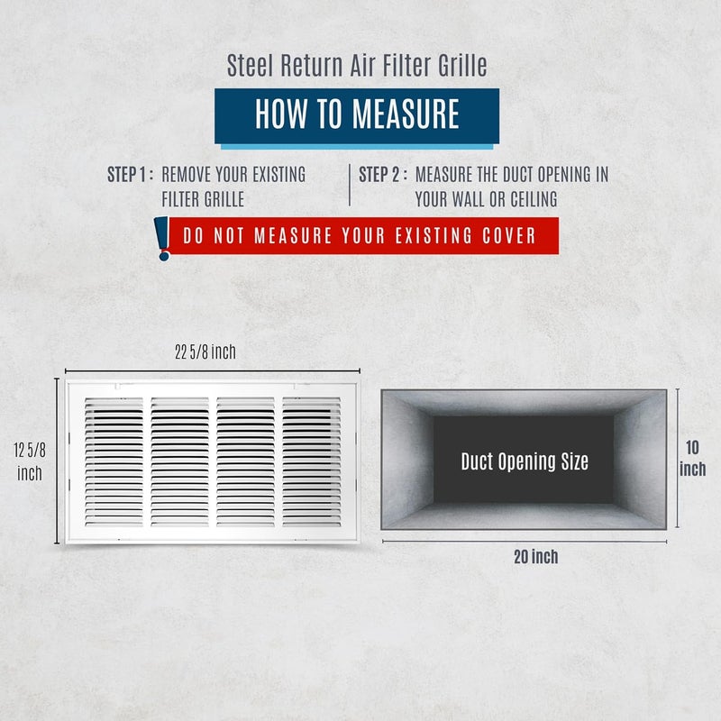 Handua Fits 20x10 Duct Opening | Steel Return Air Filter Grille by [Removable Door] | Vent Cover Grill | White | HVAC Cold Air Intake Grille | Out Dim: 22 5/8"W X 12 5/8"H - Image 3