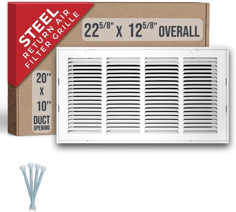 Handua Fits 20x10 Duct Opening | Steel Return Air Filter Grille by [Removable Door] | Vent Cover Grill | White | HVAC Cold Air Intake Grille | Out Dim: 22 5/8"W X 12 5/8"H - Image 1