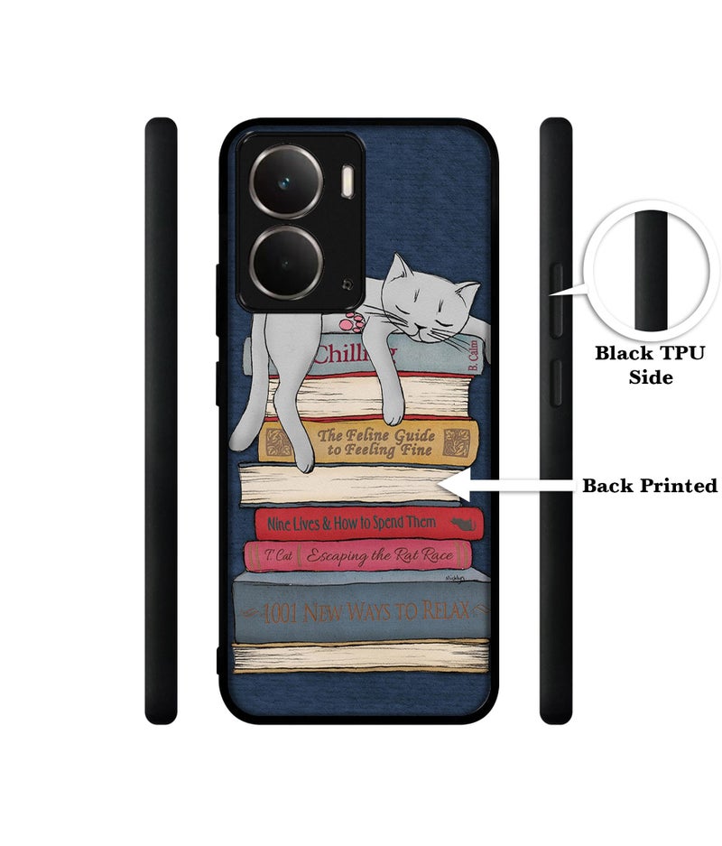 Casotec Cat Sleeping On The Books Design Premium 2D Printed Metal Back Case Cover for Realme P3 5G / Realme Neo7x 5G - Image 2