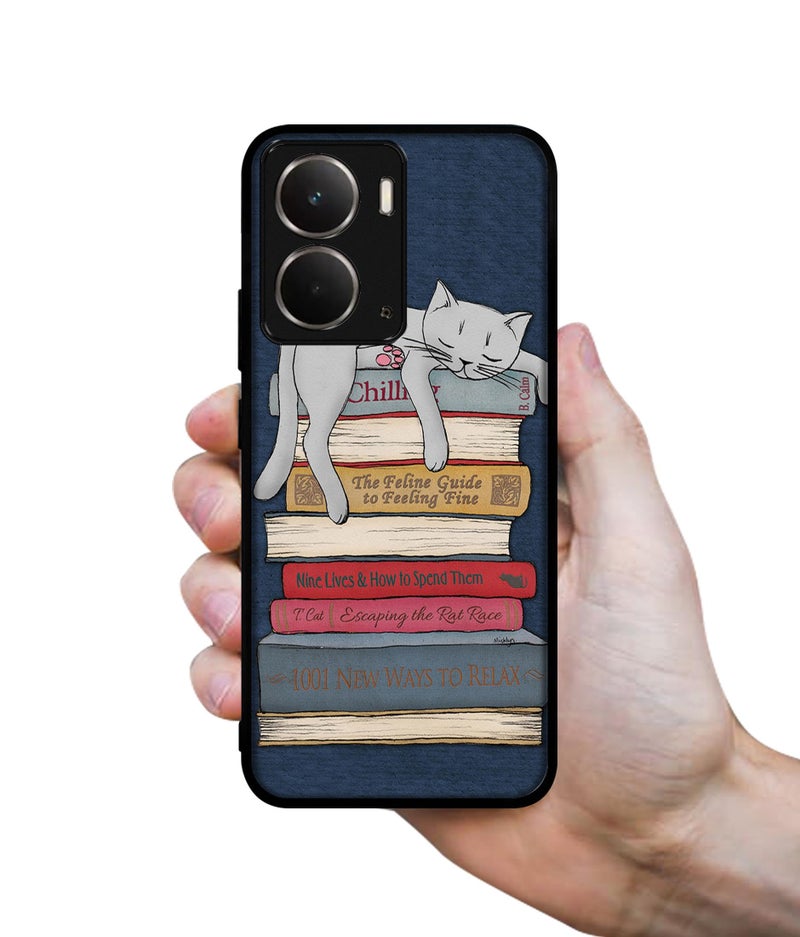 Casotec Cat Sleeping On The Books Design Premium 2D Printed Metal Back Case Cover for Realme P3 5G / Realme Neo7x 5G - Image 3