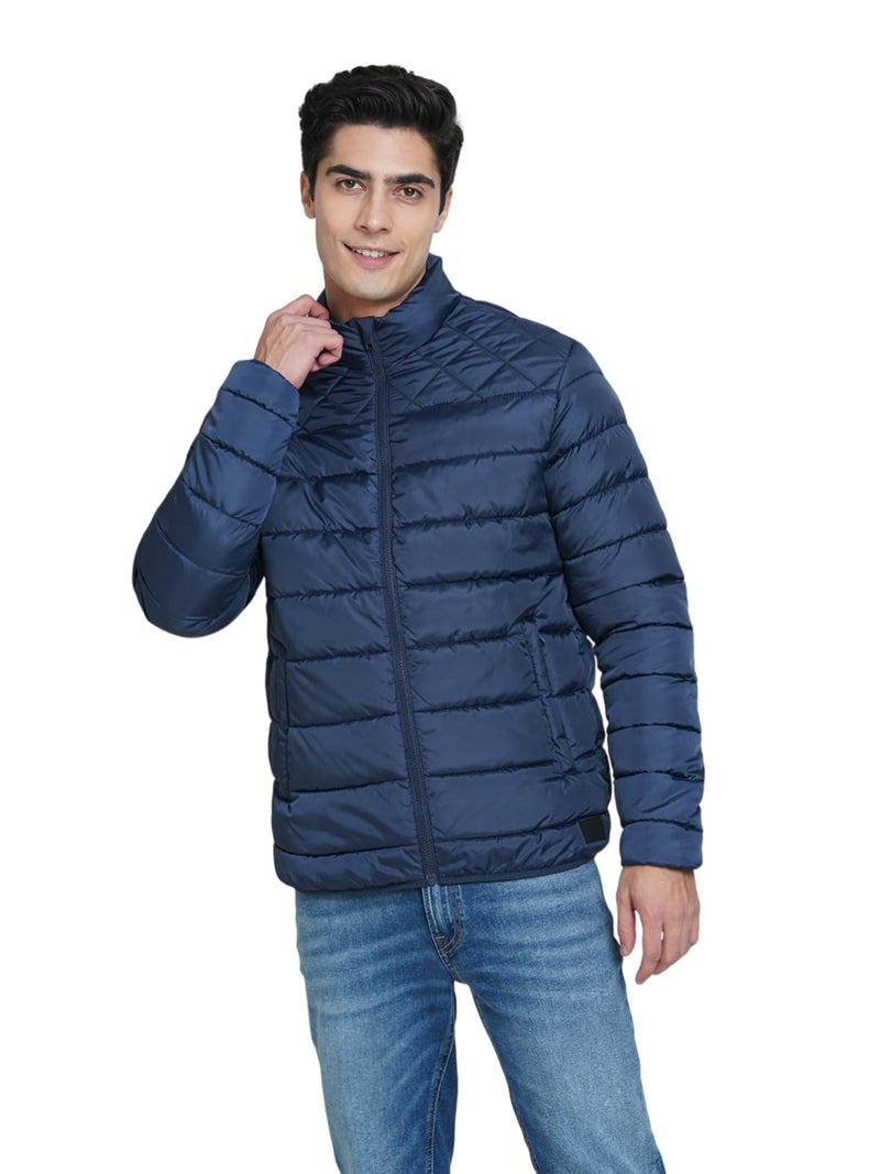 Jack & Jones Men Regular Fit Navy Blue Puffer Jacket - Image 1