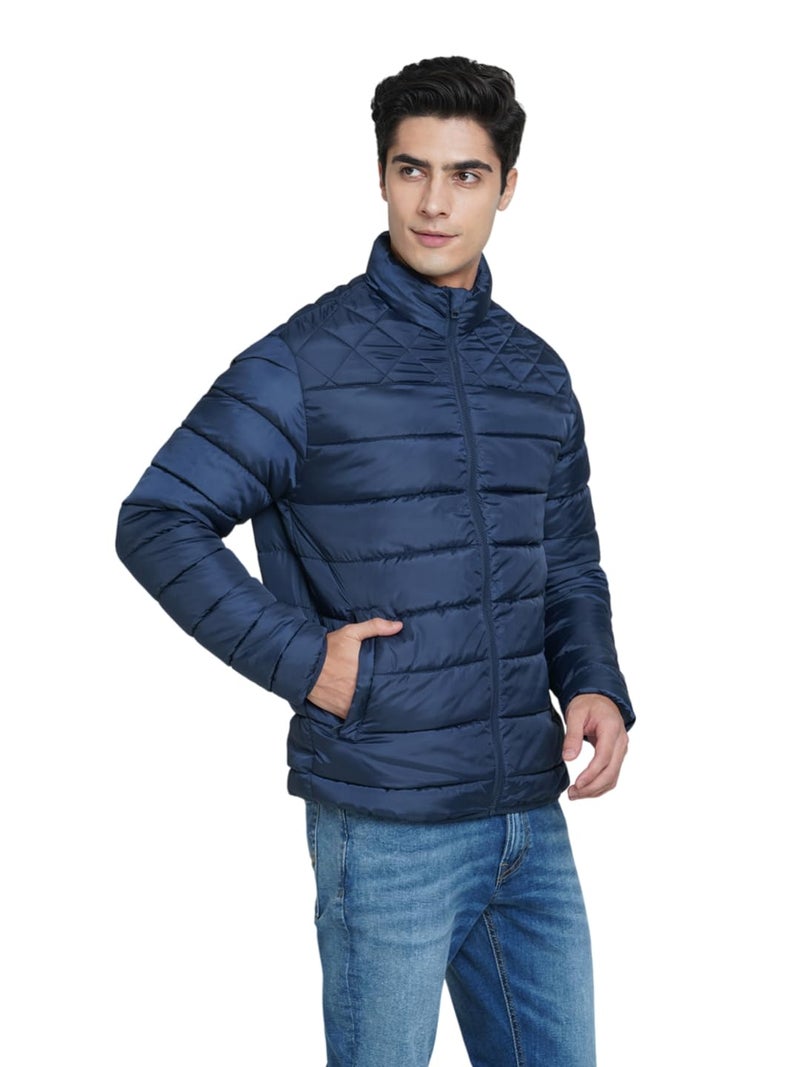 Jack & Jones Men Regular Fit Navy Blue Puffer Jacket - Image 3