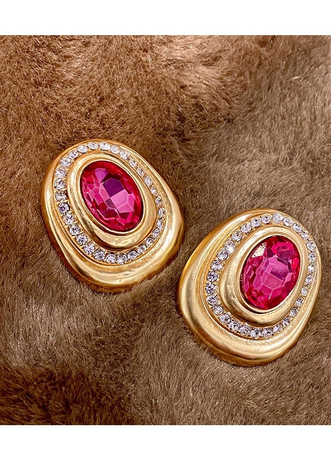 أقراط ريترو بيضاوية مرصعة بالأحجار الكريمة - Image 1