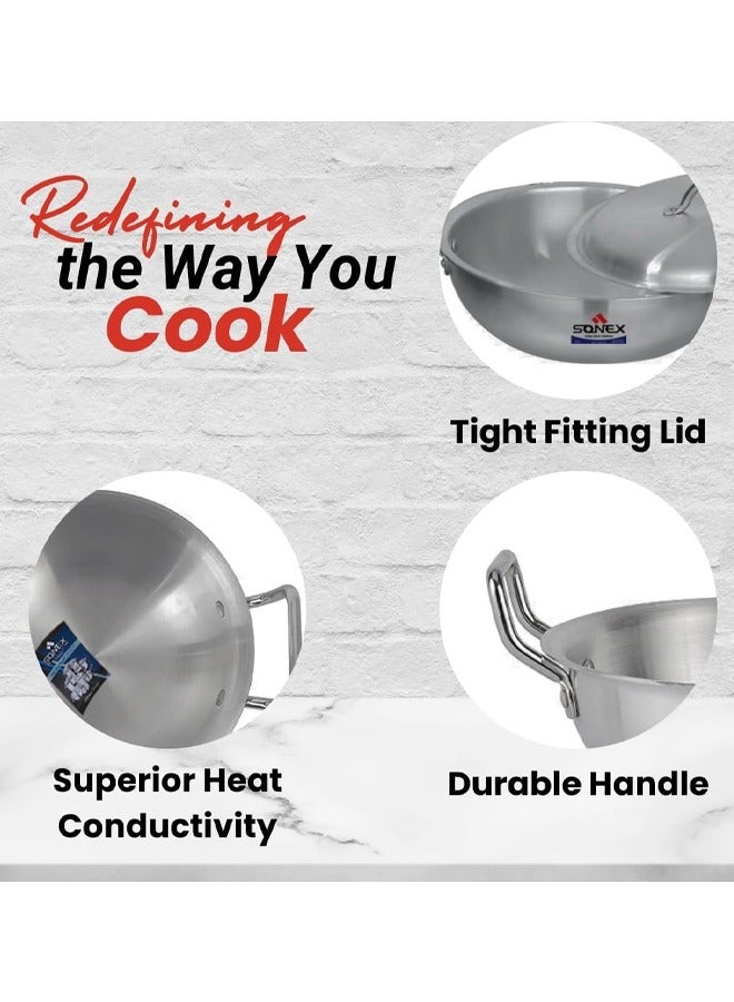 SONEX Sonex Round Karahi Set – Authentic Aluminium Wok, 1x5,  5 Pcs with Lids, Sizes 24-34 cm (2.5-7.5 Ltr), Long-Lasting Durable Construction, Versatile Cooking, Premium Metal Finish, Dishwasher Safe  - Image 5