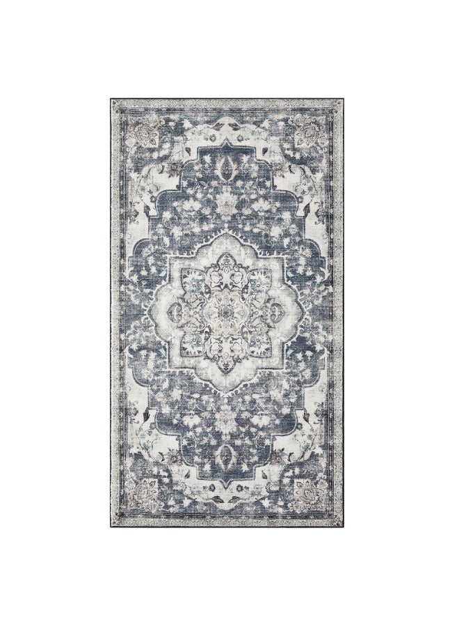 ايست من نون سجادة عتيقة، 80 × 150 سم، سجادة لغرفة المعيشة، سجادة لغرفة النوم، سجادة قابلة للغسل، سجادة غير قابلة للانزلاق للمطبخ، الممر، غرفة الطعام، بوليستر رمادي فاتح - Image 1