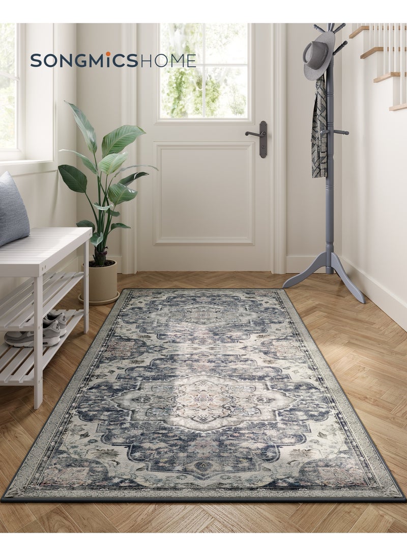 ايست من نون سجادة عتيقة، 80 × 150 سم، سجادة لغرفة المعيشة، سجادة لغرفة النوم، سجادة قابلة للغسل، سجادة غير قابلة للانزلاق للمطبخ، الممر، غرفة الطعام، بوليستر رمادي فاتح - Image 2