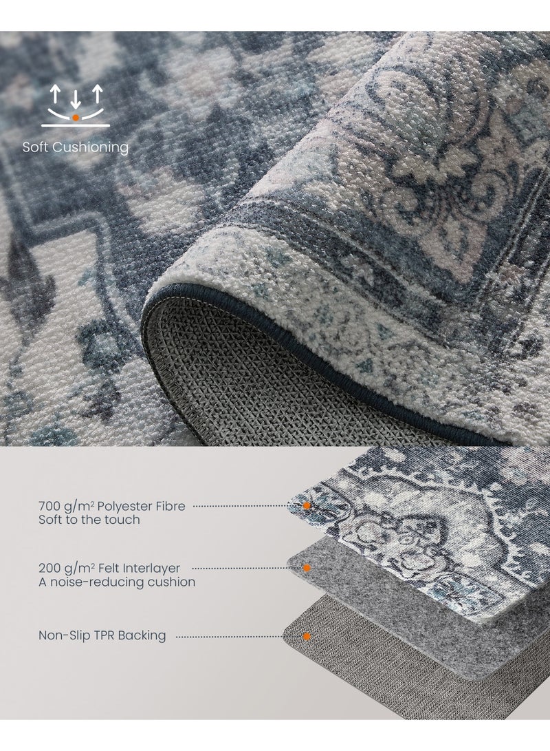 ايست من نون سجادة عتيقة، 80 × 150 سم، سجادة لغرفة المعيشة، سجادة لغرفة النوم، سجادة قابلة للغسل، سجادة غير قابلة للانزلاق للمطبخ، الممر، غرفة الطعام، بوليستر رمادي فاتح - Image 3