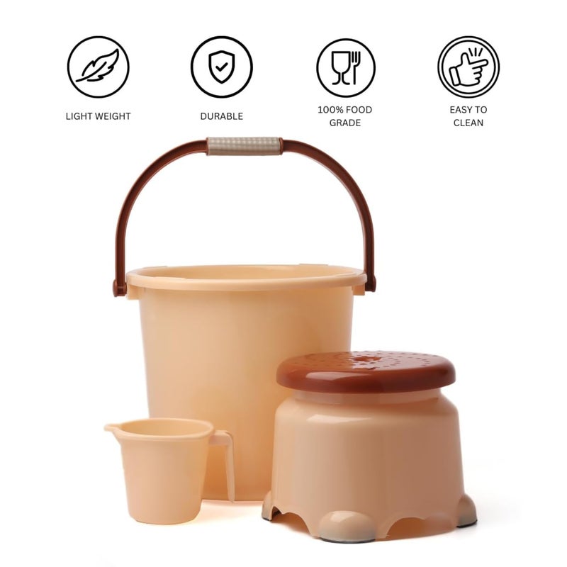 Regalo Bathroom Set | Sturdy and Durable | Lightweight and Rigid | Easy to Clean and Attractive Design | Set of 3 (3pcset-Beige) - Image 3