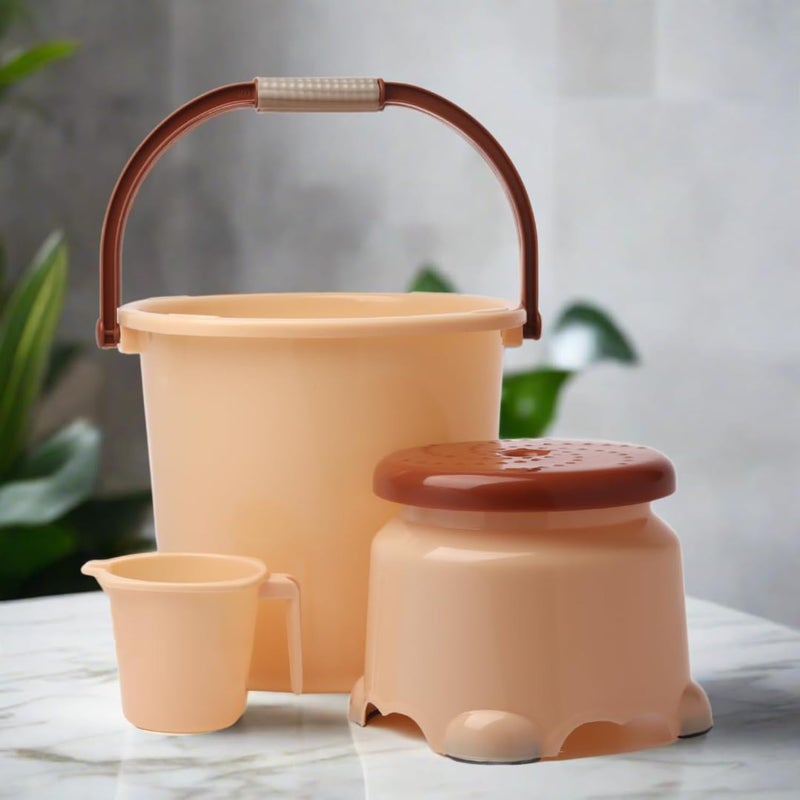 Regalo Bathroom Set | Sturdy and Durable | Lightweight and Rigid | Easy to Clean and Attractive Design | Set of 3 (3pcset-Beige) - Image 2