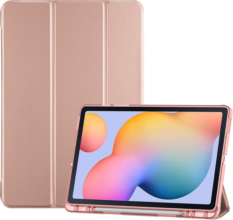 Procases Cover For Galaxy Tab S6 Lite 10.4 Case 2022 2020 With S Pen Holder Sm-P613/P619/610/P615/P617 , Slim Trifold Stand Folio Case Soft Tpu Translucent Back Cover Support Auto Wake/Sleep -Rosegold - Image 1