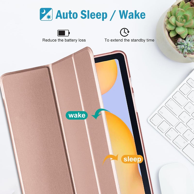 Procases Cover For Galaxy Tab S6 Lite 10.4 Case 2022 2020 With S Pen Holder Sm-P613/P619/610/P615/P617 , Slim Trifold Stand Folio Case Soft Tpu Translucent Back Cover Support Auto Wake/Sleep -Rosegold - Image 5