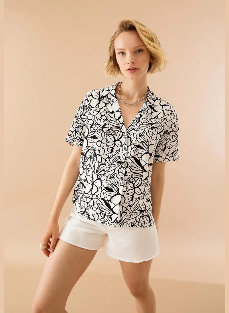 DeFacto Regular Fit Short Sleeve Palm Print Viscose Shirt
