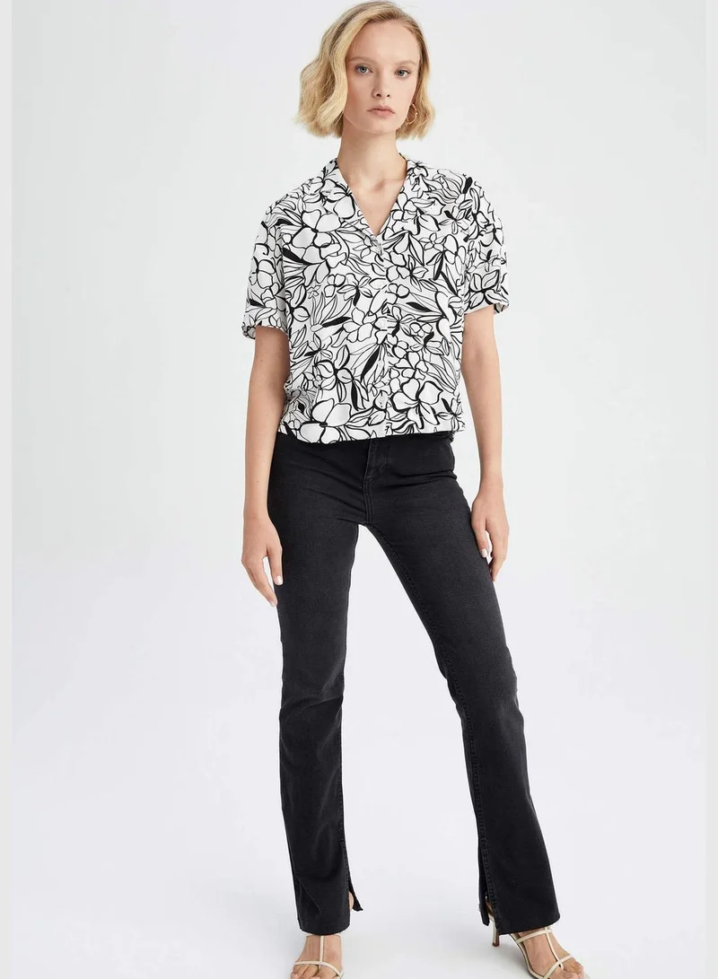 DeFacto Regular Fit Short Sleeve Palm Print Viscose Shirt