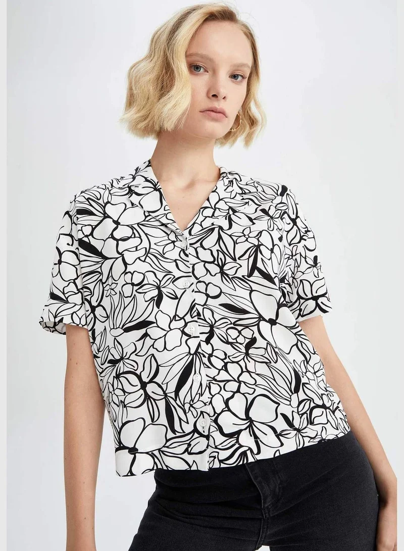 DeFacto Regular Fit Short Sleeve Palm Print Viscose Shirt