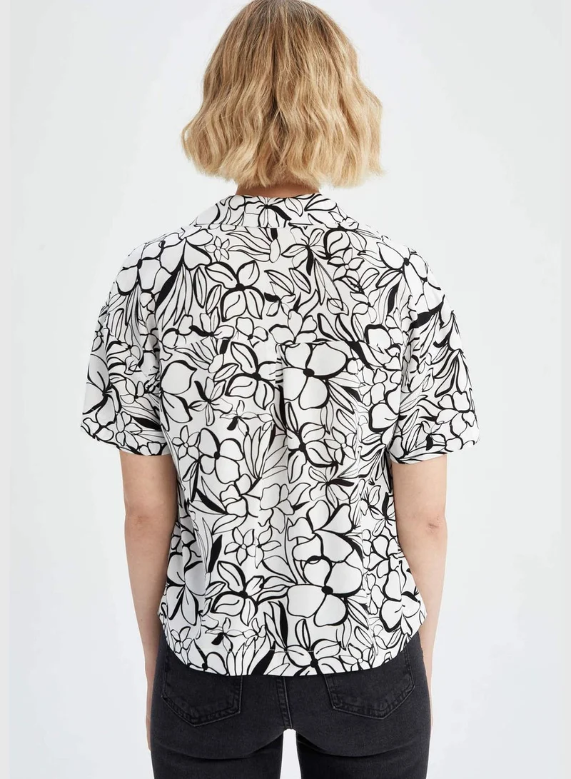 DeFacto Regular Fit Short Sleeve Palm Print Viscose Shirt