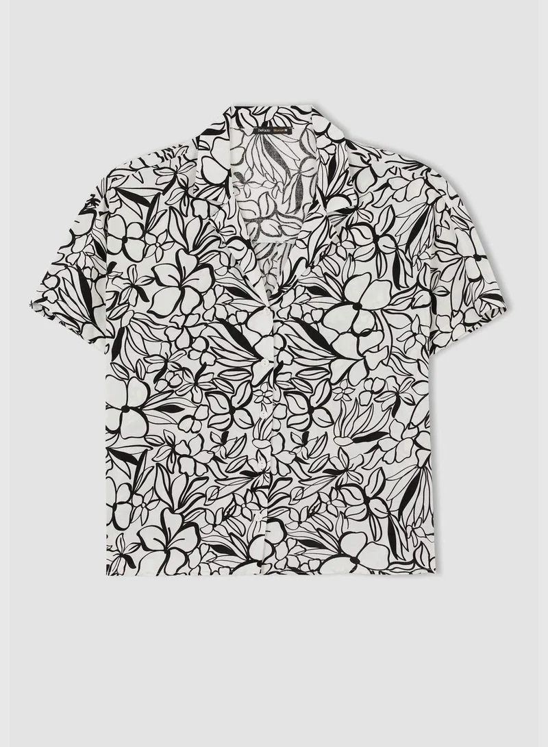 DeFacto Regular Fit Short Sleeve Palm Print Viscose Shirt