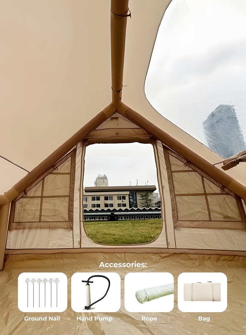 GREEN LION Inflatable Camping Tent GT-4X / Camping Friendly / Breathable Anti-Mosquito Design / Waterproof and Windproof / Durable Build / Instant Setup / Pump / Ventilated Windows / 3-4 Person - Beige - Image 4