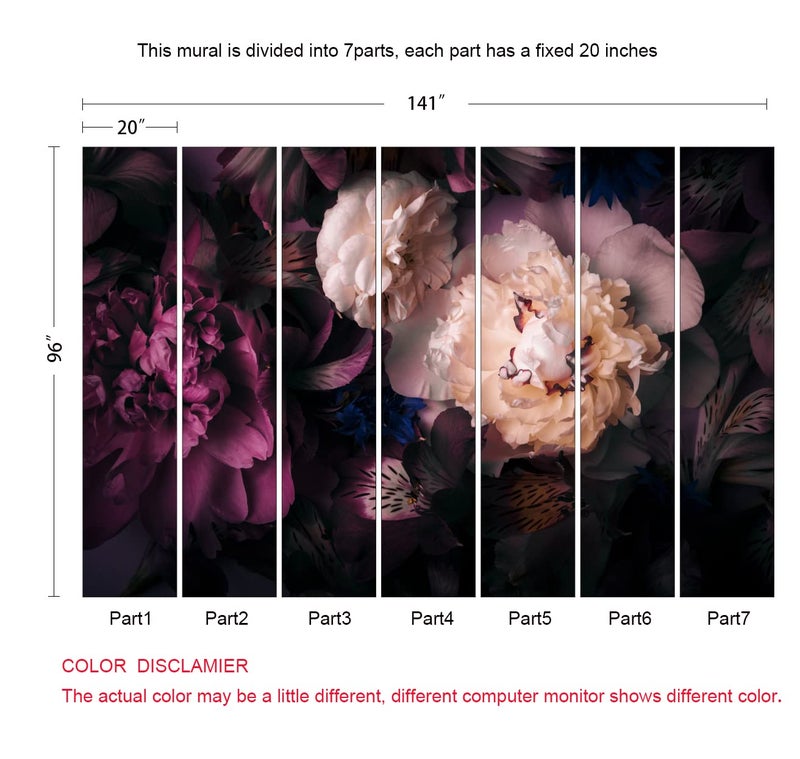 MFWFM Dark Floral Wallpaper Peony Flowers Wall Mural Wallpaper for Girls Bedroom (Not Peel n' Stick) - Image 4