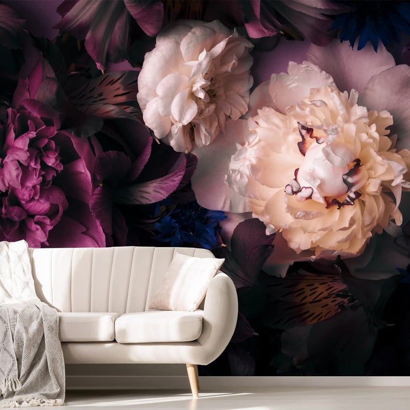 MFWFM Dark Floral Wallpaper Peony Flowers Wall Mural Wallpaper for Girls Bedroom (Not Peel n' Stick) - Image 1