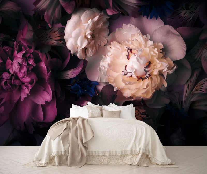 MFWFM Dark Floral Wallpaper Peony Flowers Wall Mural Wallpaper for Girls Bedroom (Not Peel n' Stick) - Image 3