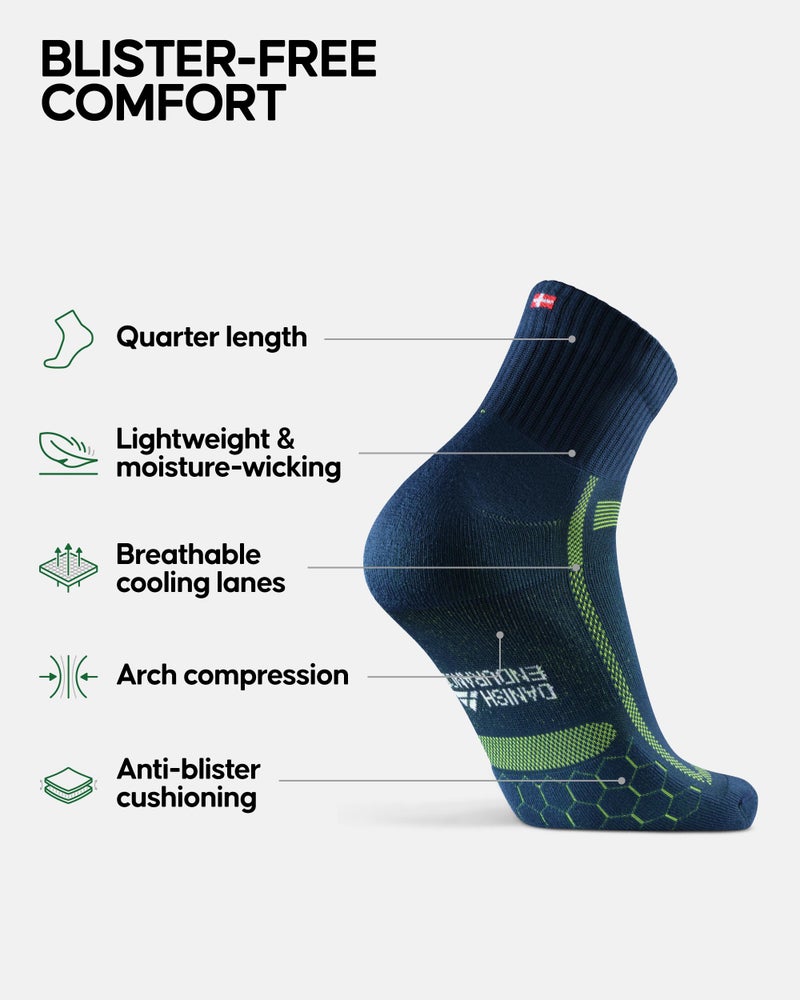 DANISH ENDURANCE 3 Pack Running Socks for Long Distances, Quarter, Men & Women, Multicolor (1 x Black/Grey, 1 x Blue/Yellow, 1 x Grey/Black), US Women 8-10 // US Men 6.5-8.5 - Image 2