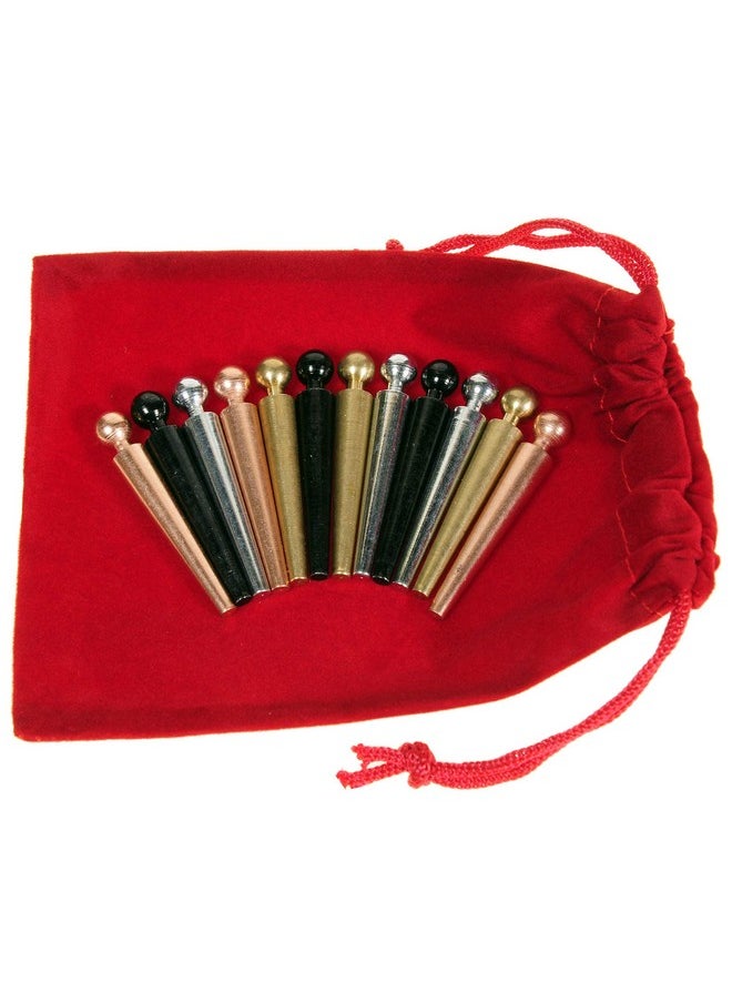 Deluxe Games and Puzzles Metal Cribbage Pegs Extra Large Ball Top Set Of 12 Pegs In 4 Colors For Specialized Cribbage Boards Soft Red Velveteen Storage Pouch  - Image 1