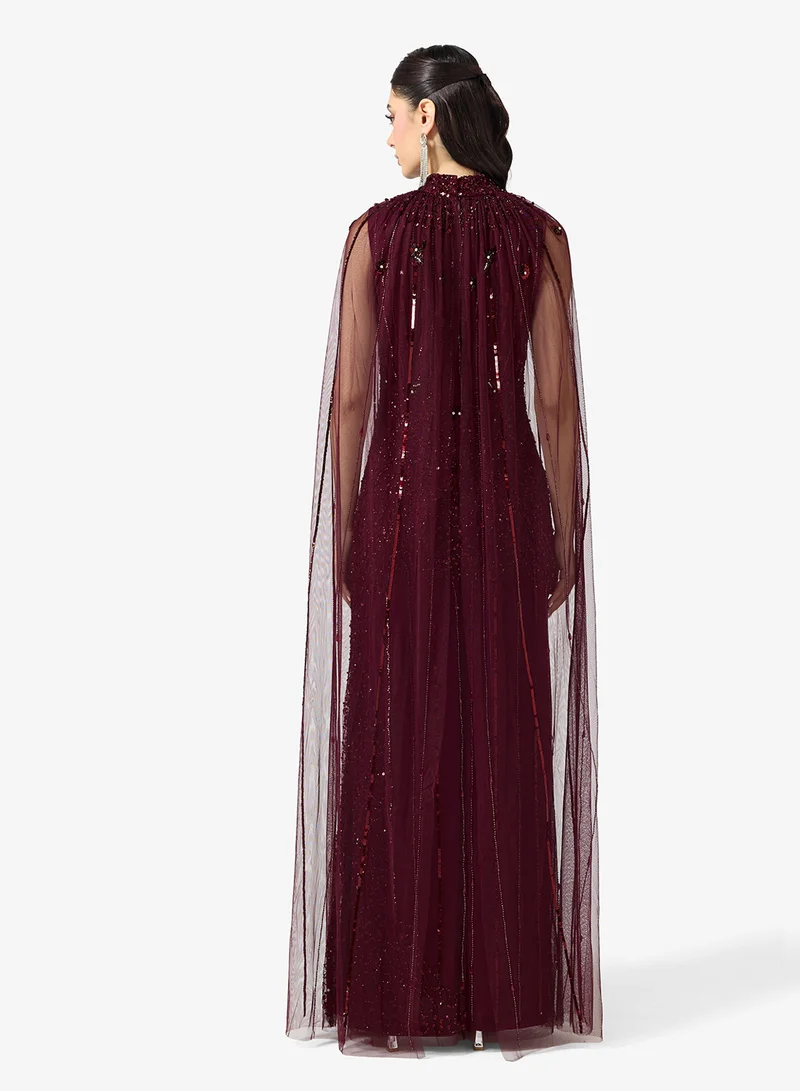 نمشي x فستان سهرة مطرز بالخرز مع كاب