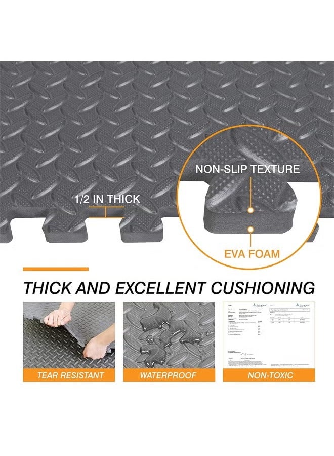 Gerenic 12 Pcs Exercise Floor Mats, EVA Foam Mats, Interlocking Exercise Mats, Protective Floor Mat, Extra Thick Puzzle Gym Mat, Foam Interlocking Floor Tiles, Home Bedroom Floor Mat, Multi-purpose Patchwork Flooring, Flooring Exercise Equipment Mat for Home Gym Equipment, Durable Non-Skid Texture, Baby Family Safe, Easy to Assemble(Grey, 30x30cm) - Image 5