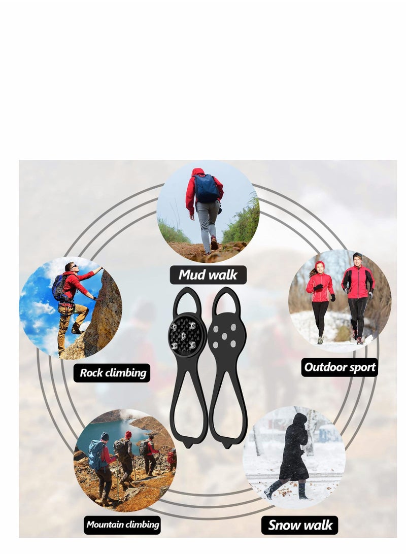2 Pairs Non-Slip Gripper Spikes Claw Universal Ice Shoe Anti-Skid Snow with 5 Tooth Steel Nails for Hiking Mountaineering Skiing Walking Shoes and Boots