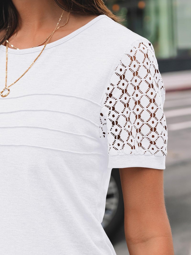AUTOMET Short Sleeve Shirts for Women Summer Tops 2026 Spring Fashion Dressy Casual Outfits Lace Trendy Top Cute Work T Shirt Business Vacation Clothes Blouses White 2XL - Image 5