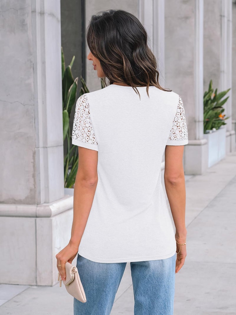 AUTOMET Short Sleeve Shirts for Women Summer Tops 2026 Spring Fashion Dressy Casual Outfits Lace Trendy Top Cute Work T Shirt Business Vacation Clothes Blouses White 2XL - Image 4