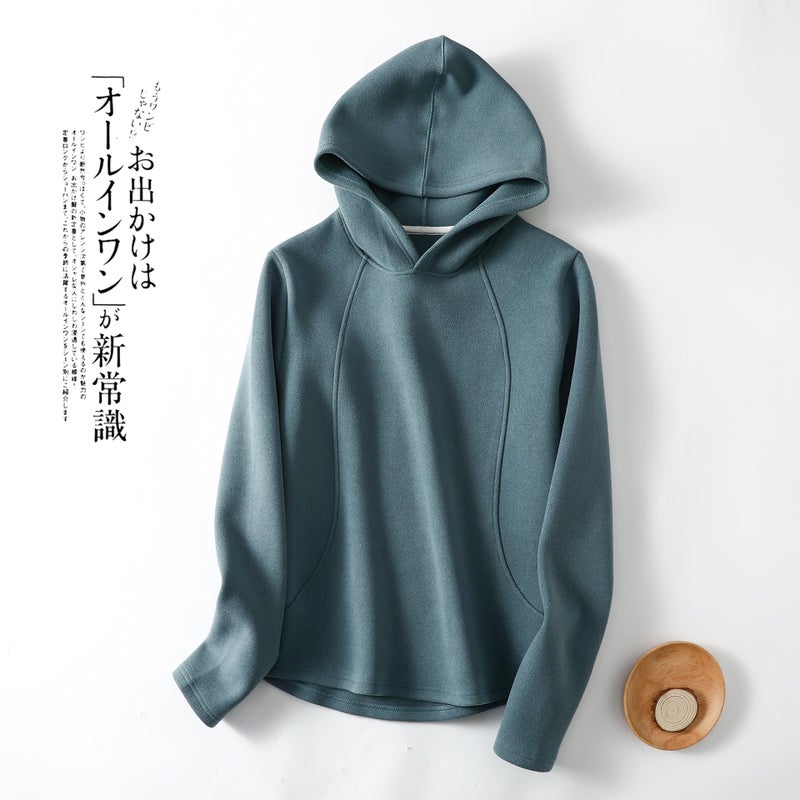 Outer Wearing Hooded T-Shirt Women'S Velvet Casual Sports Sweater Base Shirt Fleece-Lined Thickened Warm Jacket Top - Image 4