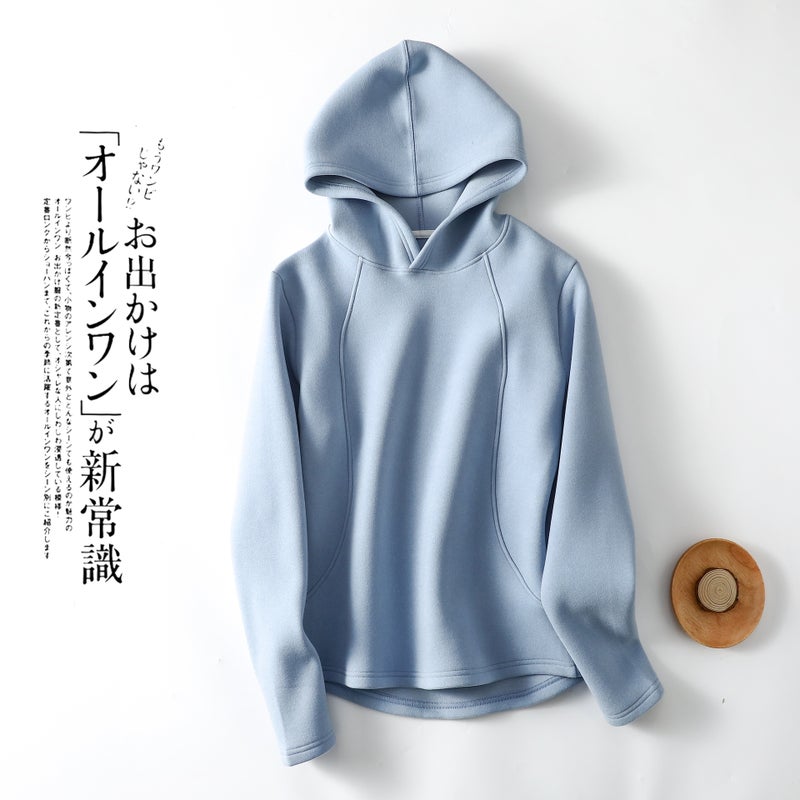 Outer Wearing Hooded T-Shirt Women'S Velvet Casual Sports Sweater Base Shirt Fleece-Lined Thickened Warm Jacket Top - Image 5