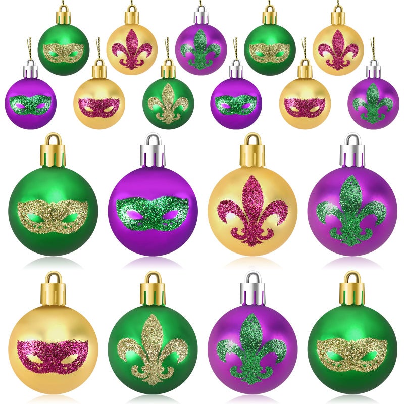 JULMELON 36Pcs Mardi Gras Hanging Ball Ornaments Mardi Gras Glitter Hanging Ball Decorations Sequin Purple Green Gold Tree Ornament for Mardi Gras Home Party Decor - Image 1