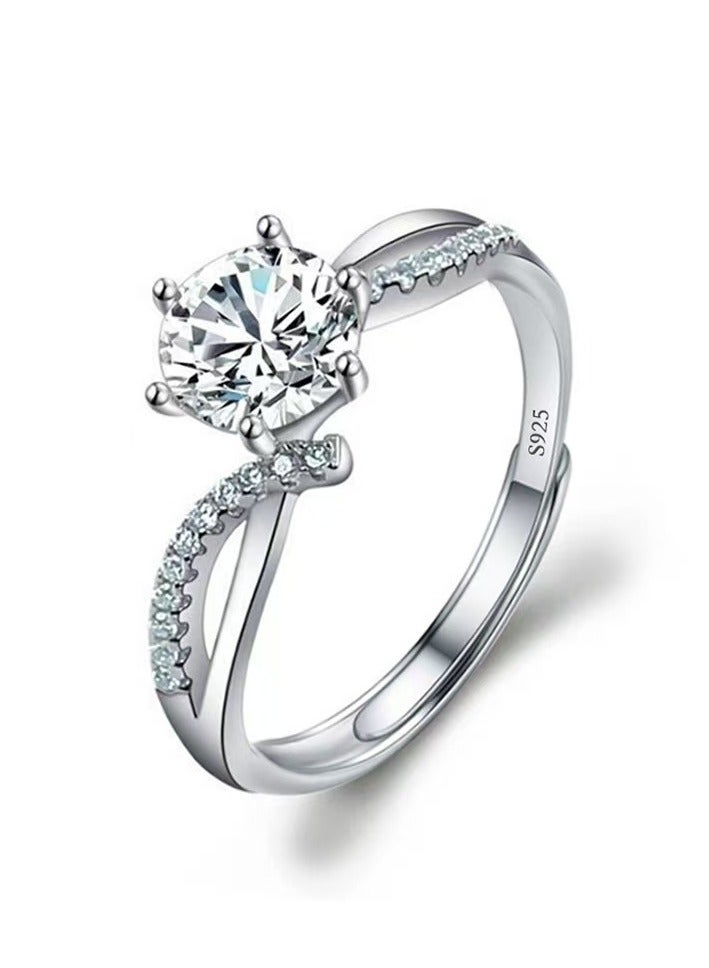 ممتاز خاتم نسائي من مويسانيت 1 قيراط، مطلي بالروديوم فضة S925، مقاس قابل للتعديل، مع صندوق هدايا فاخر، جاهز للإهداء - Image 1