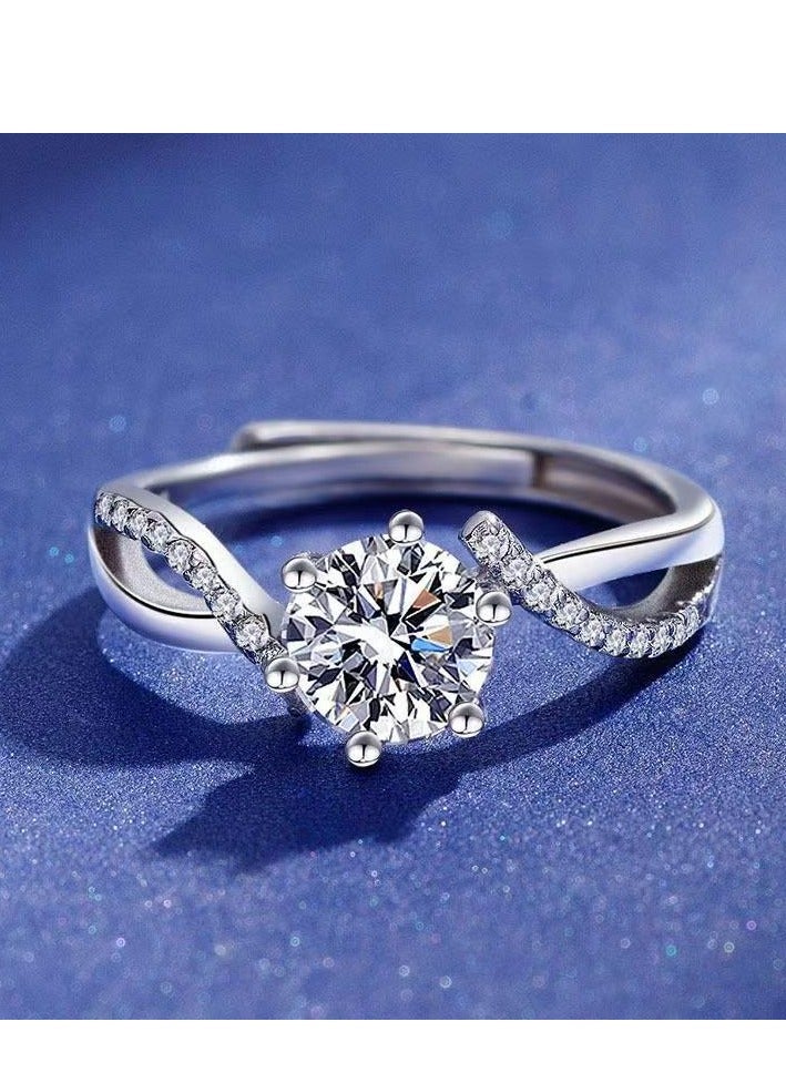 ممتاز خاتم نسائي من مويسانيت 1 قيراط، مطلي بالروديوم فضة S925، مقاس قابل للتعديل، مع صندوق هدايا فاخر، جاهز للإهداء - Image 2