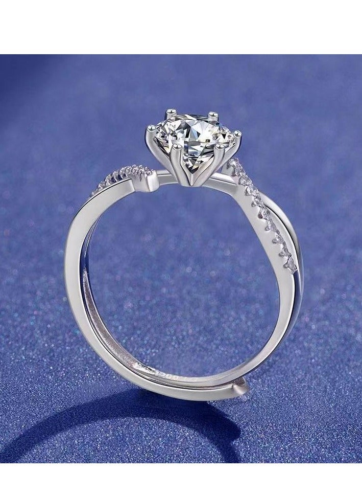 ممتاز خاتم نسائي من مويسانيت 1 قيراط، مطلي بالروديوم فضة S925، مقاس قابل للتعديل، مع صندوق هدايا فاخر، جاهز للإهداء - Image 3