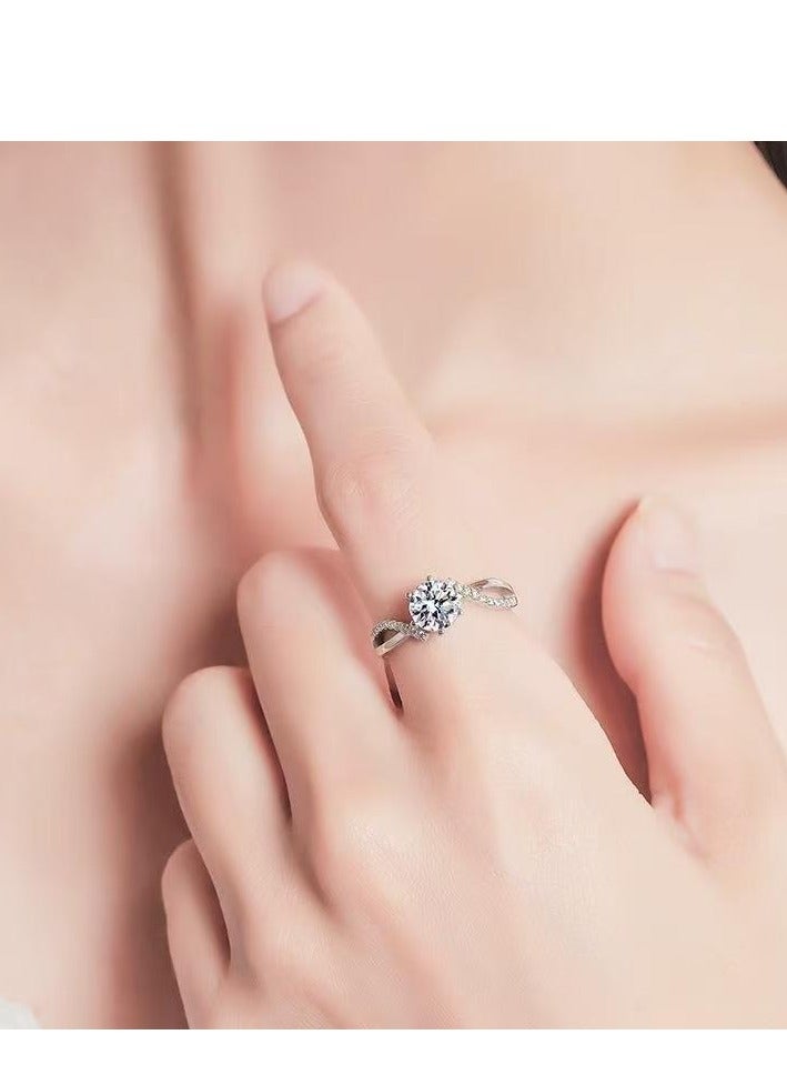 ممتاز خاتم نسائي من مويسانيت 1 قيراط، مطلي بالروديوم فضة S925، مقاس قابل للتعديل، مع صندوق هدايا فاخر، جاهز للإهداء - Image 4