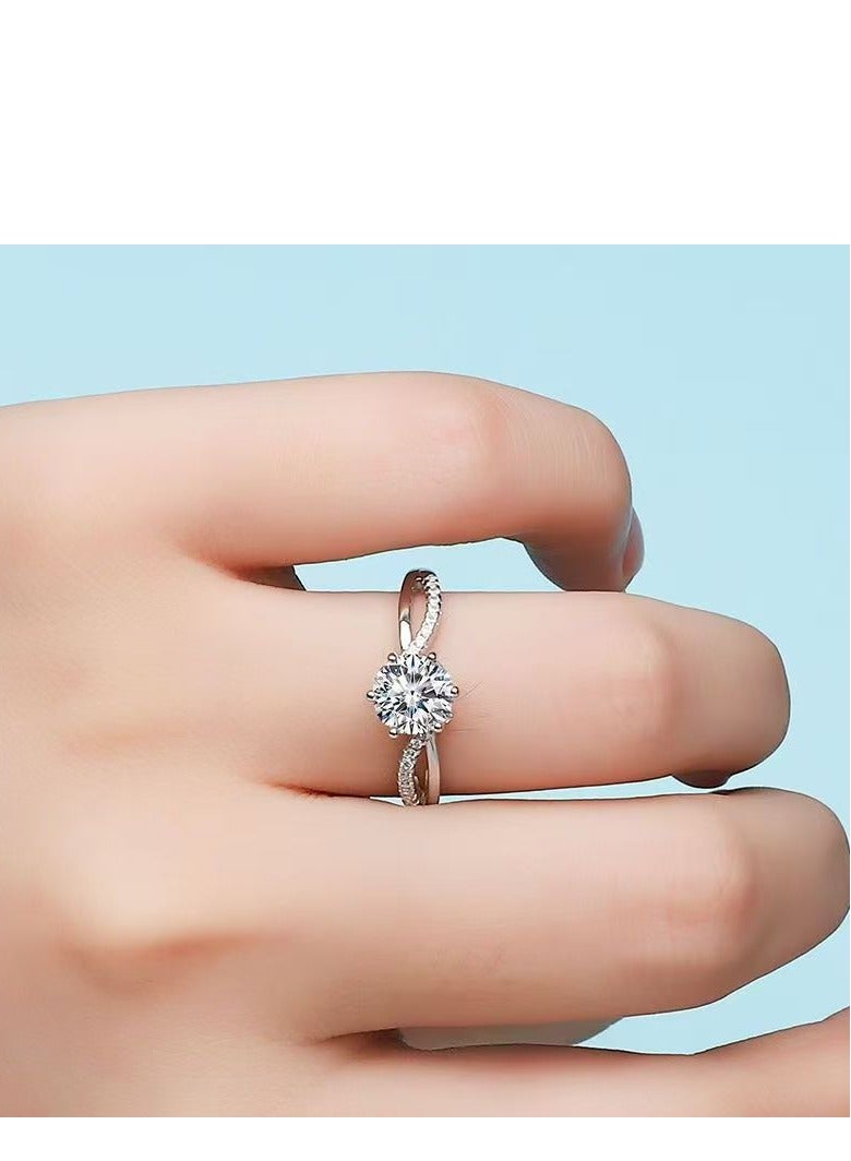 ممتاز خاتم نسائي من مويسانيت 1 قيراط، مطلي بالروديوم فضة S925، مقاس قابل للتعديل، مع صندوق هدايا فاخر، جاهز للإهداء - Image 5