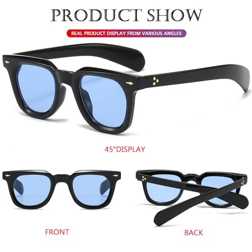 PORADAY Square Sunglasses for Women Men Trendy Thick Frame Sun Glasses Black Shades (Black/Blue+Black/Yellow) - Image 4
