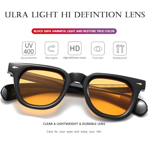 PORADAY Square Sunglasses for Women Men Trendy Thick Frame Sun Glasses Black Shades (Black/Blue+Black/Yellow) - Image 5