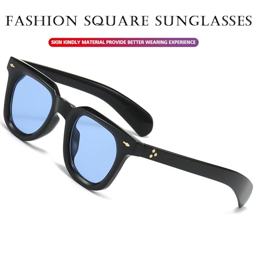 PORADAY Square Sunglasses for Women Men Trendy Thick Frame Sun Glasses Black Shades (Black/Blue+Black/Yellow) - Image 3