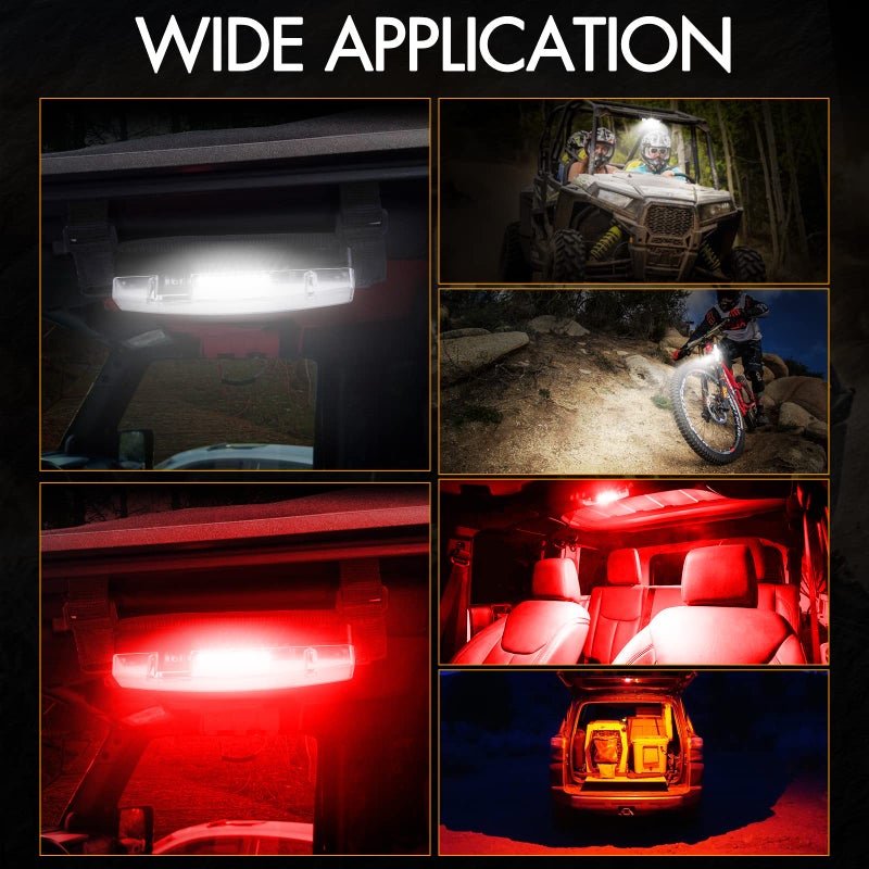 Rfroad Lighting Utv Interior Light  Rfroad Lighting Universal Interior Dome Light Roll Bar Mount Led Lights Utility Roll Cage Lights For Utv Polaris Rzr Atv Can-Am Kawasaki Truck Car Off Road Cab - White/Red - Image 3