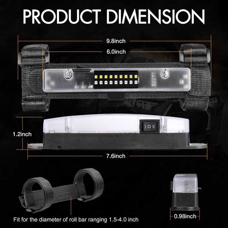 Rfroad Lighting Utv Interior Light  Rfroad Lighting Universal Interior Dome Light Roll Bar Mount Led Lights Utility Roll Cage Lights For Utv Polaris Rzr Atv Can-Am Kawasaki Truck Car Off Road Cab - White/Red - Image 5