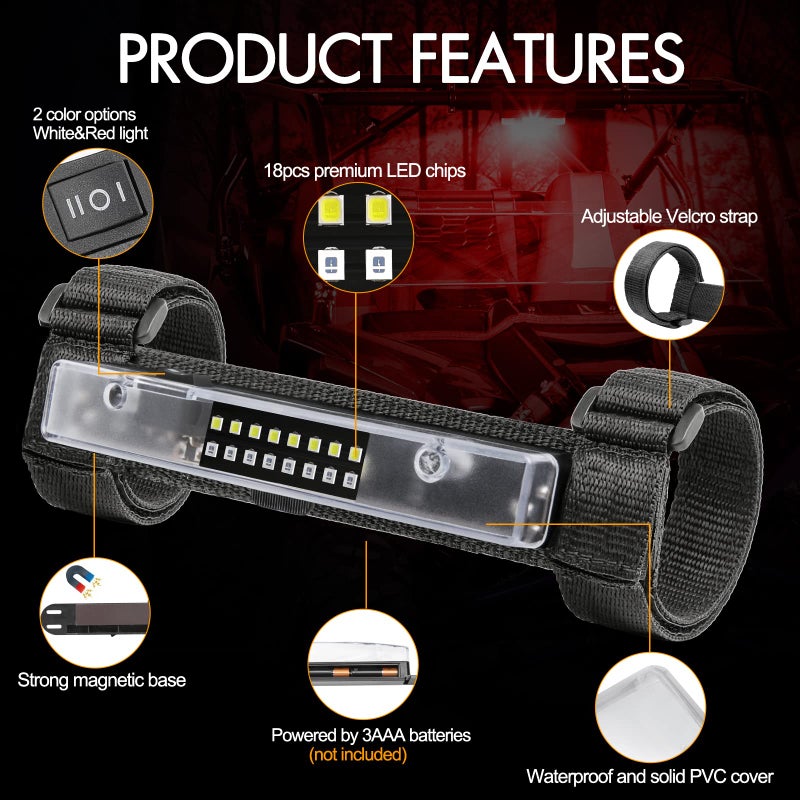Rfroad Lighting Utv Interior Light  Rfroad Lighting Universal Interior Dome Light Roll Bar Mount Led Lights Utility Roll Cage Lights For Utv Polaris Rzr Atv Can-Am Kawasaki Truck Car Off Road Cab - White/Red - Image 4