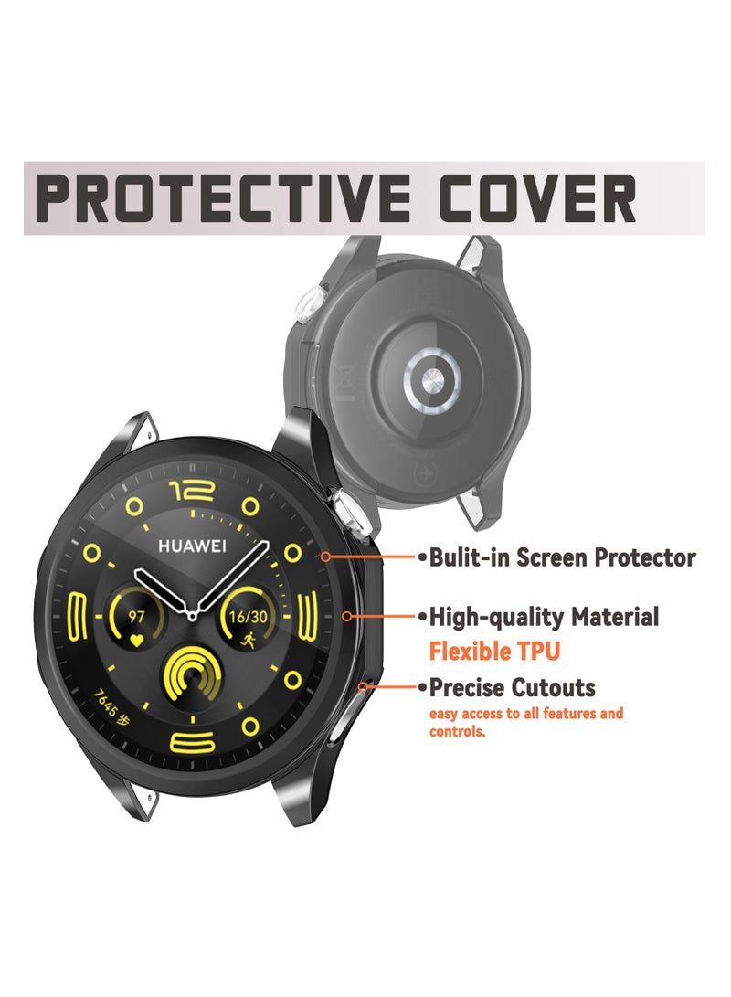 كاست ويف حافظة واقية متوافقة مع ساعة Huawei Watch GT 4 مقاس 46 ملم، عبوتان من حافظة TPU المرنة الشاملة مع واقي الشاشة (أسود، شفاف) - Image 2