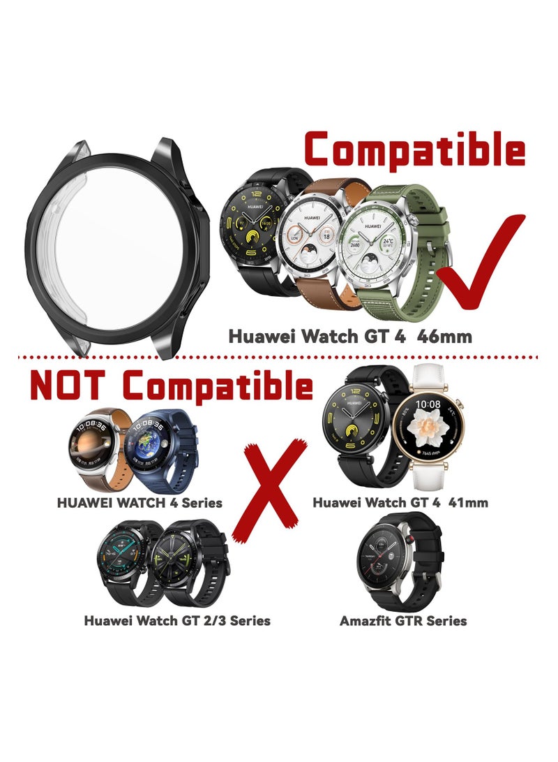 كاست ويف حافظة واقية متوافقة مع ساعة Huawei Watch GT 4 مقاس 46 ملم، عبوتان من حافظة TPU المرنة الشاملة مع واقي الشاشة (أسود، شفاف) - Image 5