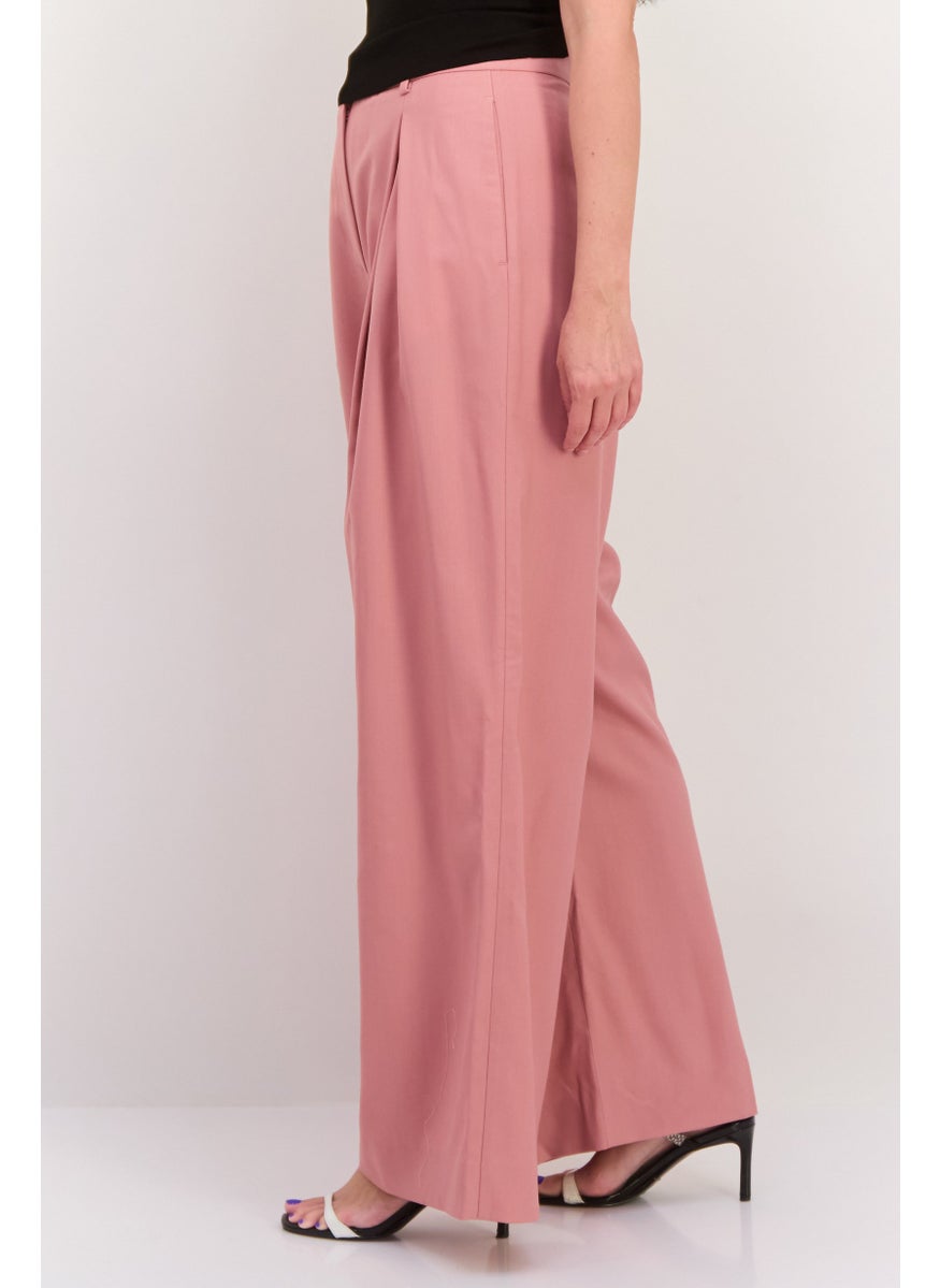 GANT - Women Regular Fit Pleated High Rise Wide Leg Pant, Terracotta Pink - Image 1