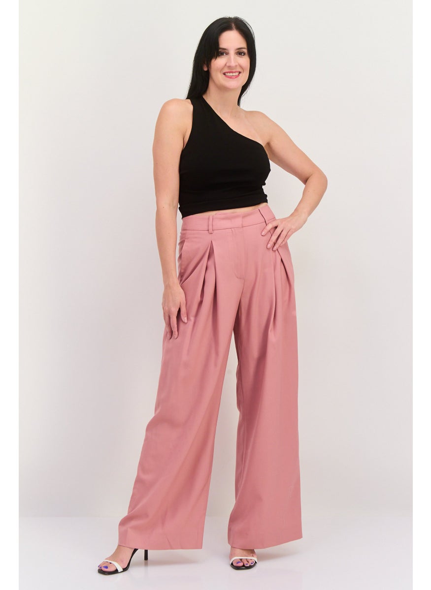 GANT - Women Regular Fit Pleated High Rise Wide Leg Pant, Terracotta Pink - Image 1